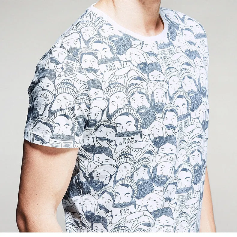 Men's Summer Cotton T-Shirt With Printed Faces