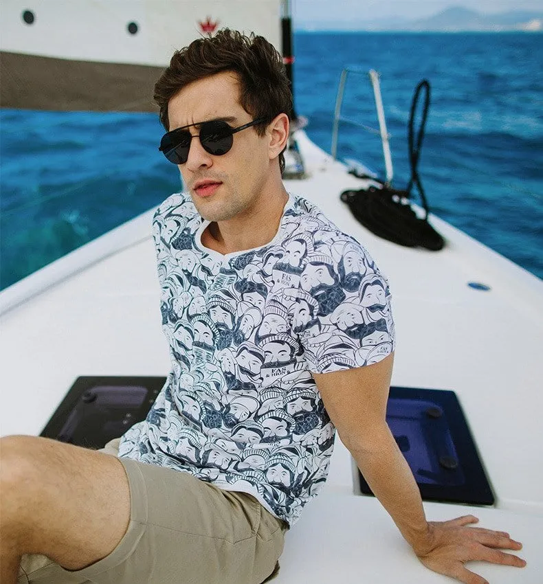 Men's Summer Cotton T-Shirt With Printed Faces