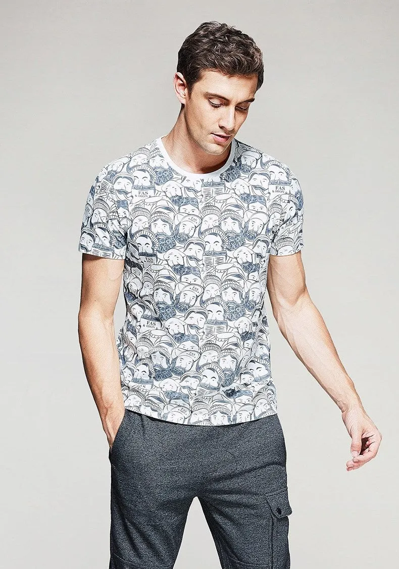 Men's Summer Cotton T-Shirt With Printed Faces