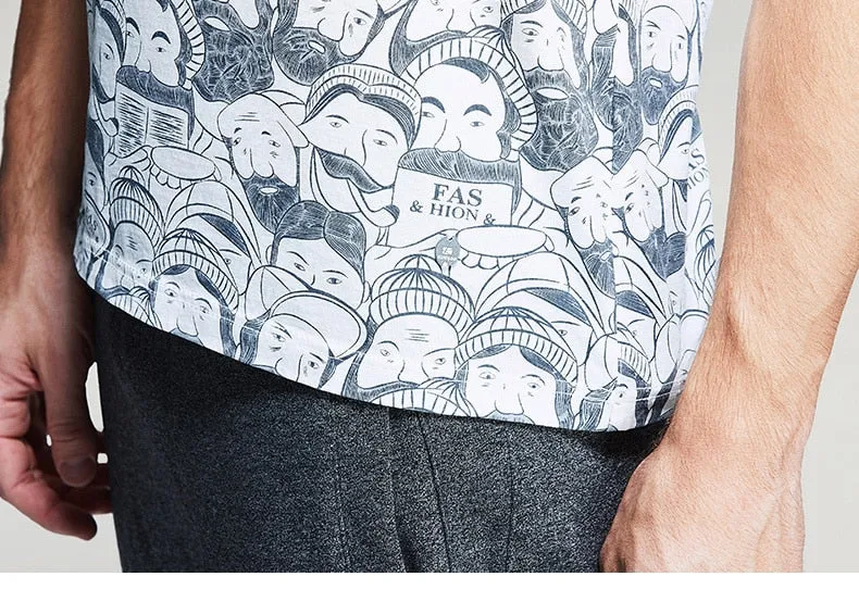 Men's Summer Cotton T-Shirt With Printed Faces