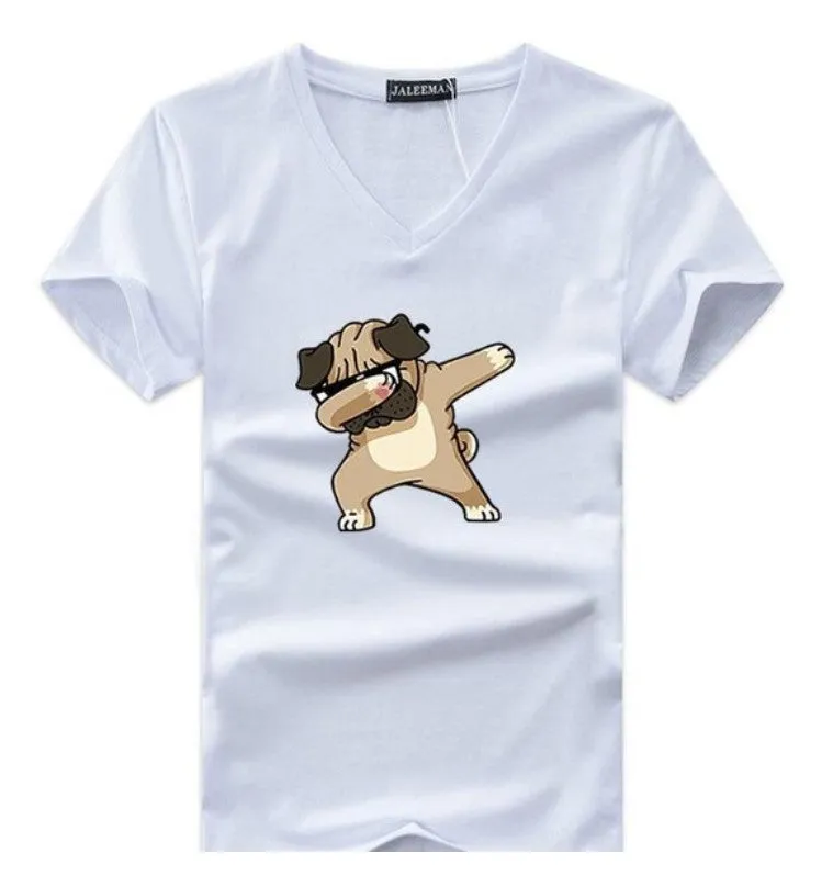 Men's Summer V-Neck T-Shirt With Printed Pug-Dog