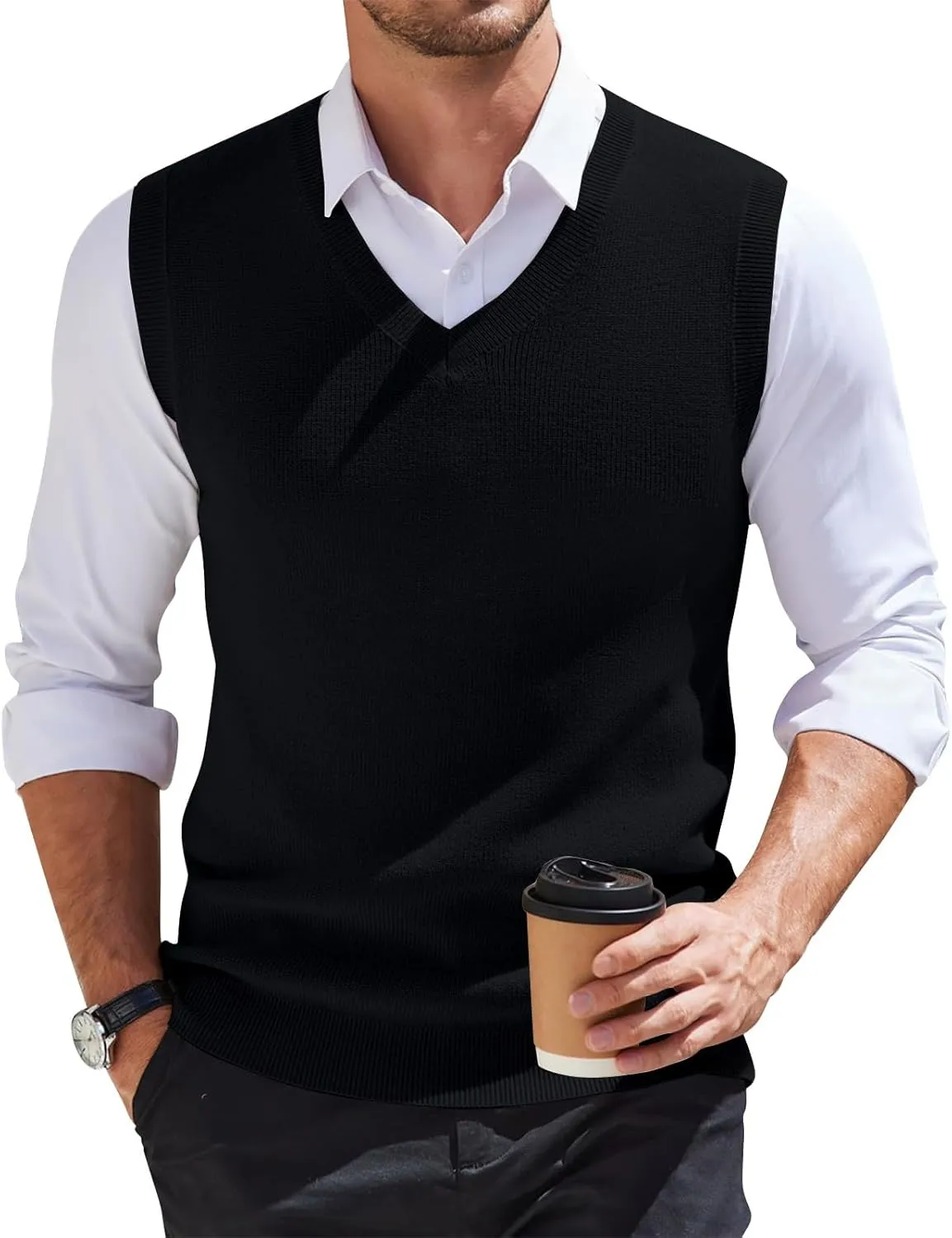 Men's Vest V Neck Knitted Tops 2025 Lightweight Relaxed Fit Sleeveless Pullover Business Work Solid Vest Sweater