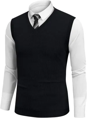 Men's Vest V Neck Knitted Tops 2025 Lightweight Relaxed Fit Sleeveless Pullover Business Work Solid Vest Sweater