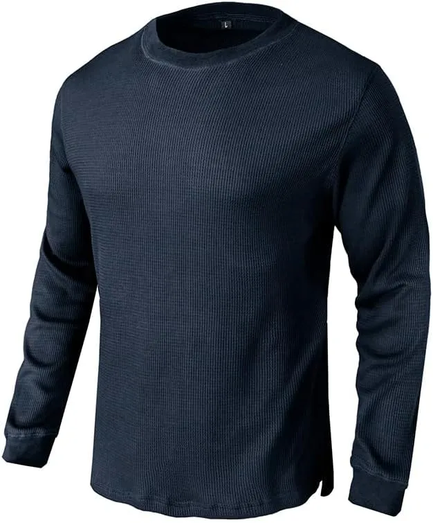 Mens Waffle T Shirt Long Sleeve Basic Shirts Casual Crew Neck Relaxed Fit T-Shirts Lightweight Comfy Tops Soft Tees