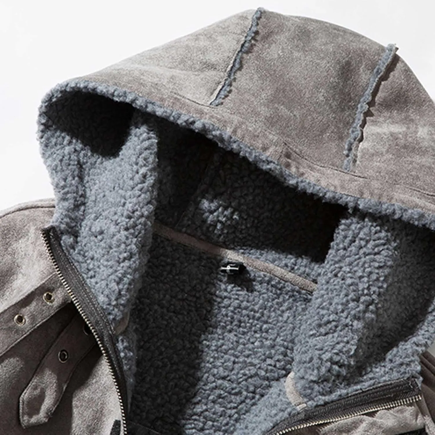Men's Winter Thicken Coat Warm Puffer Parka Jacket with Hood Lamb Fleece Tooling Padded Coats Fuzzy Thicken Outwear