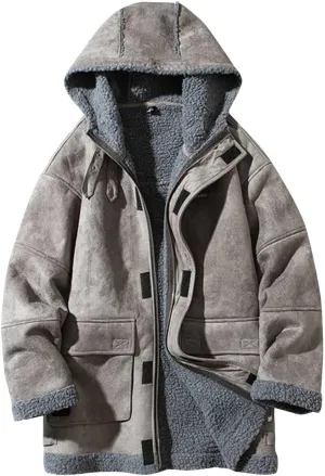 Men's Winter Thicken Coat Warm Puffer Parka Jacket with Hood Lamb Fleece Tooling Padded Coats Fuzzy Thicken Outwear