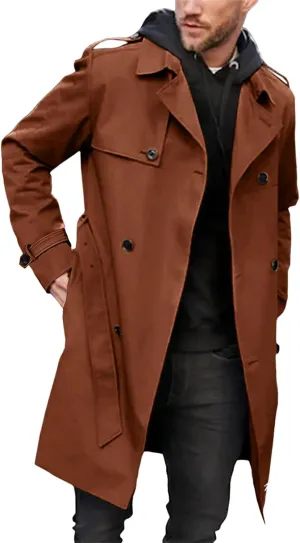 Mens Wool Blend Pea Coat Notched Collar Warm Soft Stylish Trench Jacket Mid Length Trench Jacket for Fall Winter
