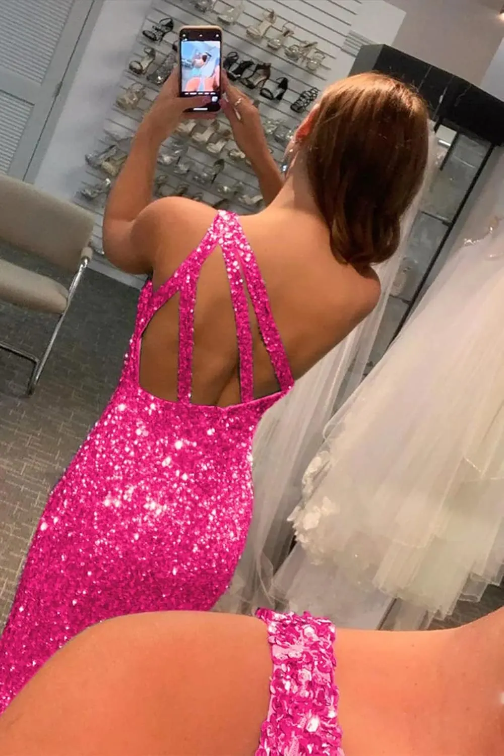 Mermaid Sequins Prom Dress One Shoulder Slit Evening Dresses Floor Length Bodycon Evening Party Dress