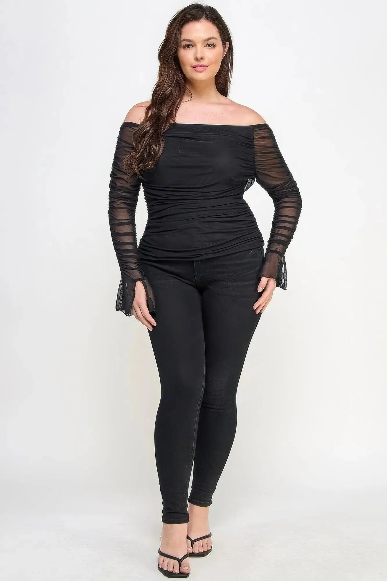 Mesh Ruched Top
