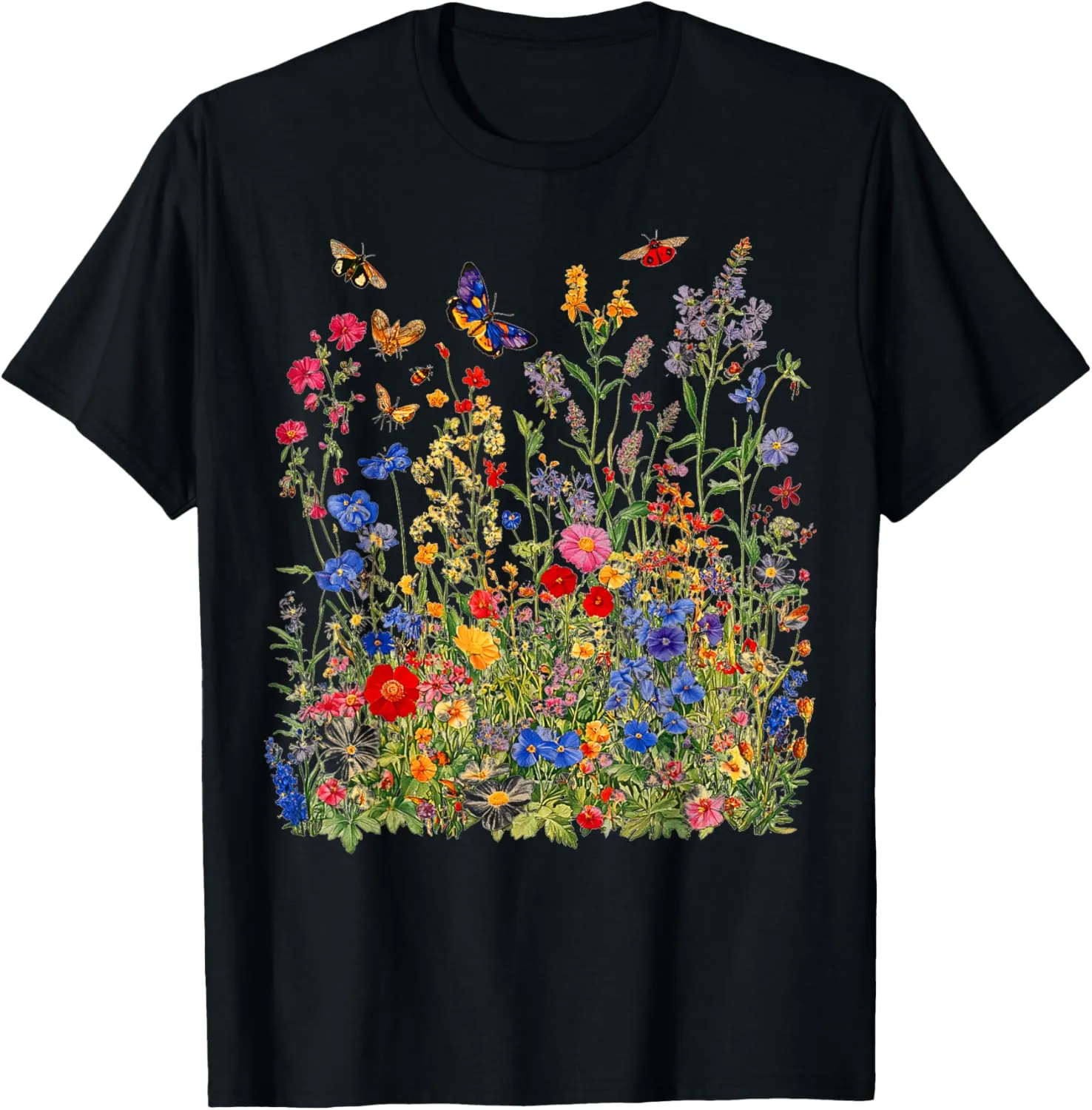 Mixed Flowers Bouquet Wildflowers Floral Pattern Aesthetic T-Shirt