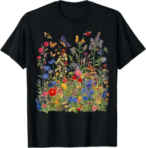 Mixed Flowers Bouquet Wildflowers Floral Pattern Aesthetic T-Shirt