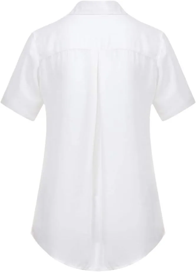 Miyaomn Chiffon Button Down Short Sleeve Shirts for Women Slim Fit Collared V Neck Hi-Low Hem Office Casual Plain Blouse Tops