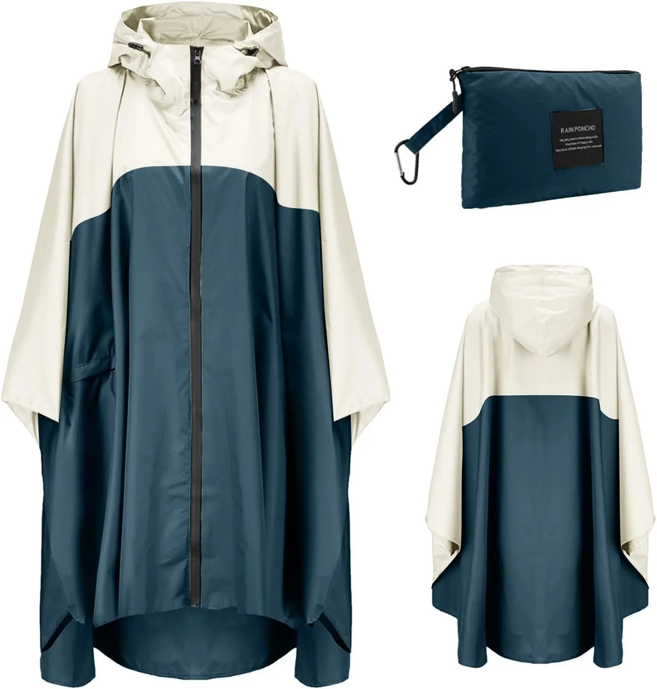 Mmoneyake Unisex Waterproof Rain Poncho Jacket Lightweight Reusable Outdoor Raincoat Hiking Hooded Rain Jacket Rain Cloak