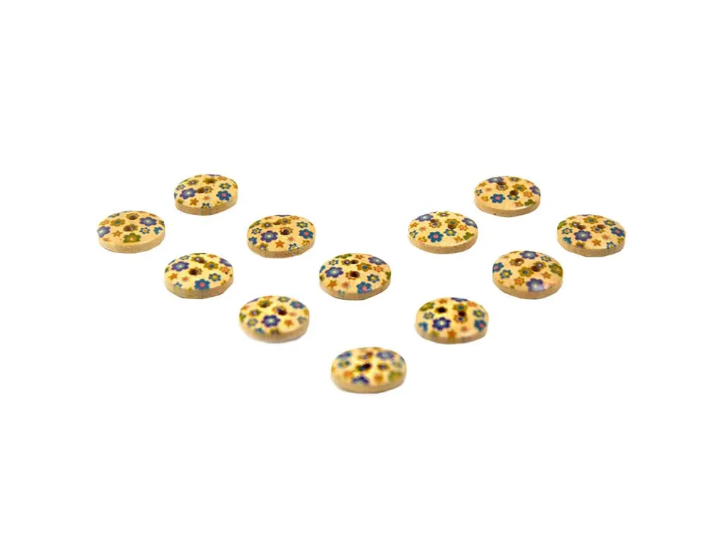Multicolour Blue Floral Printed 2 Hole Wooden Buttons