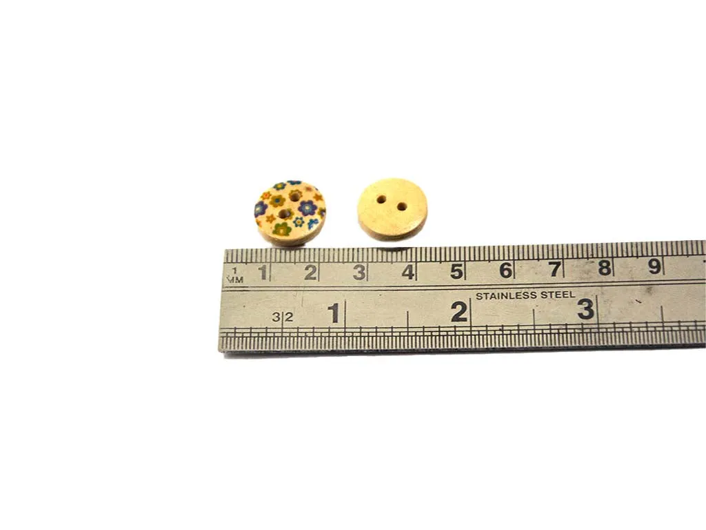 Multicolour Blue Floral Printed 2 Hole Wooden Buttons