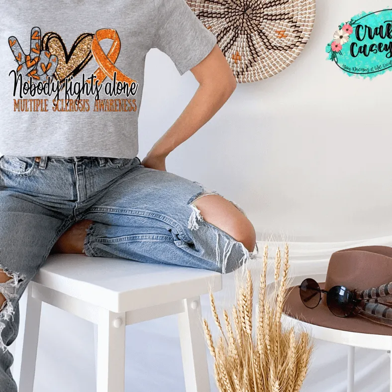 Multiple Sclerosis Awareness Nobody Fights Alone- Ribbon-Unisex T-shirts