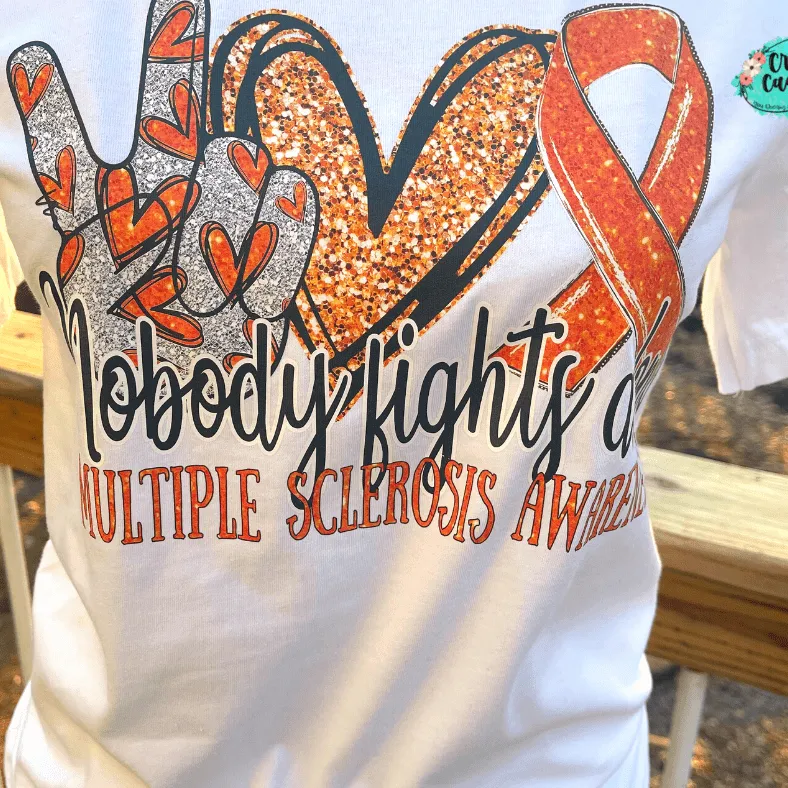 Multiple Sclerosis Awareness Nobody Fights Alone- Ribbon-Unisex T-shirts