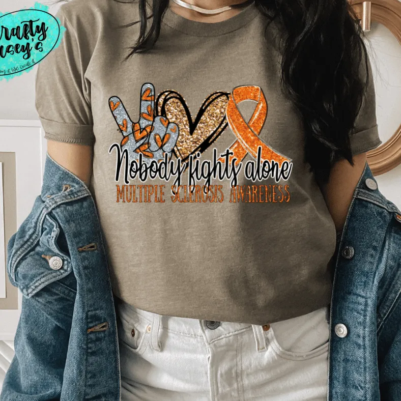 Multiple Sclerosis Awareness Nobody Fights Alone- Ribbon-Unisex T-shirts