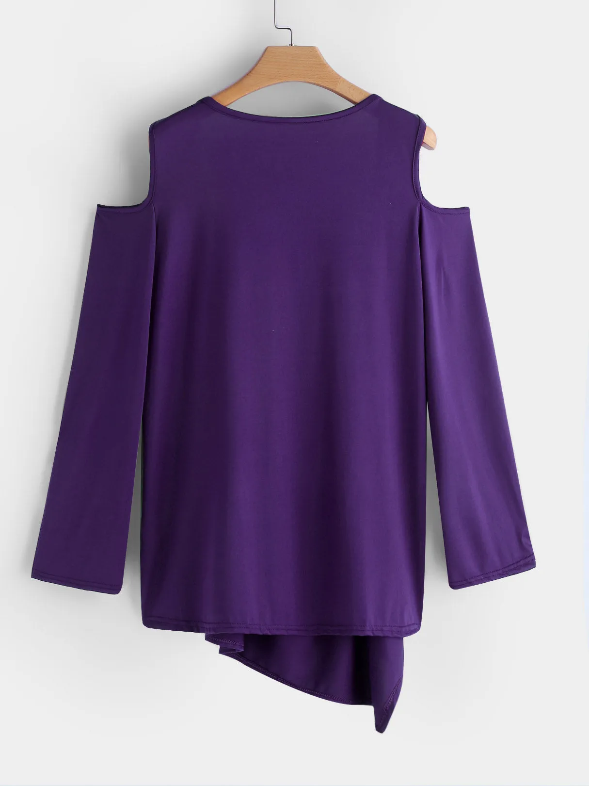OEM ODM Cold Shoulder Plain Hollow Lace-Up Pleated Long Sleeve Purple Plus Size Tops