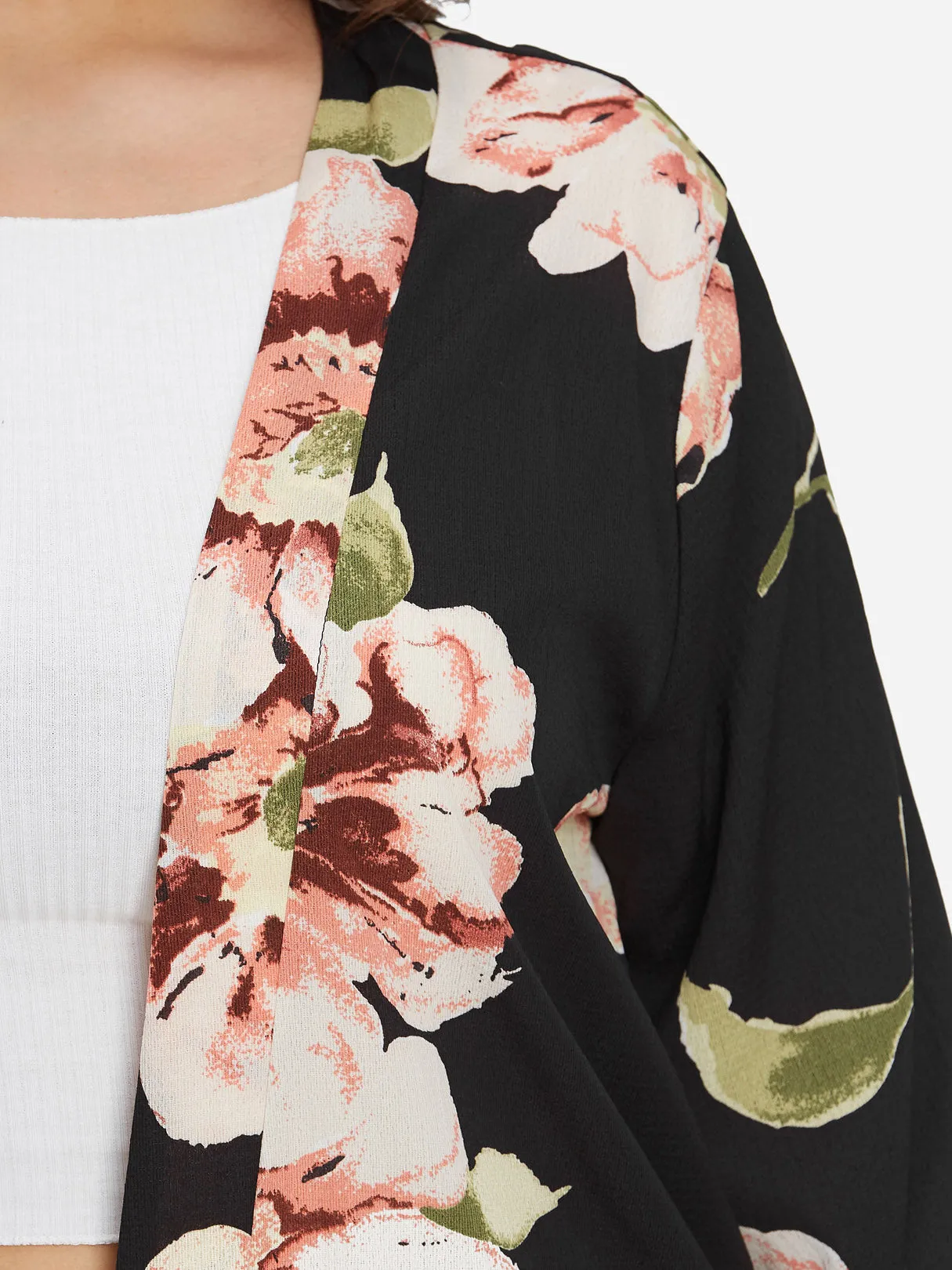 OEM ODM Floral Print Long Sleeve Black Plus Size Coats & Jackets
