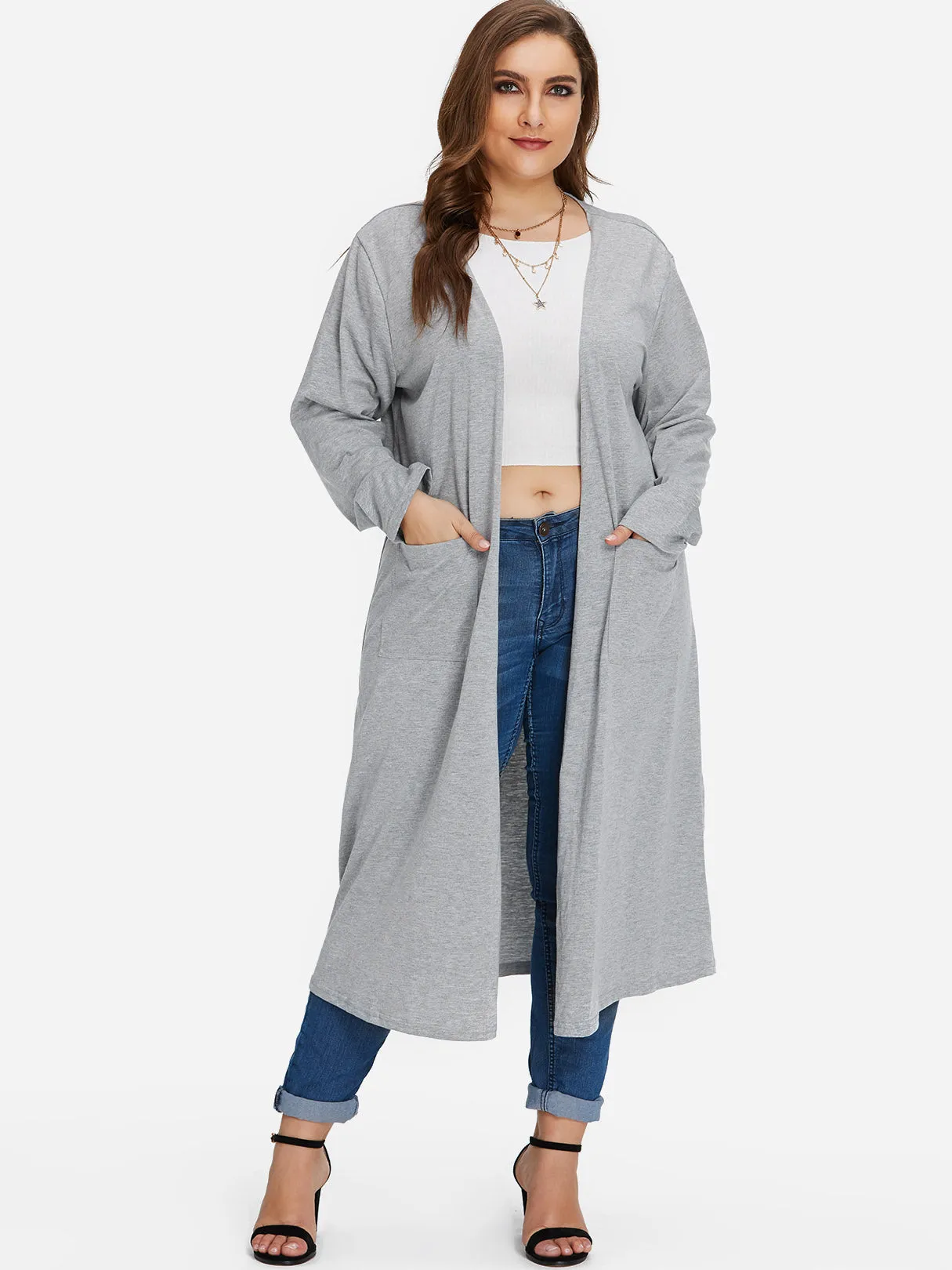 OEM ODM Plain Long Sleeve Grey Plus Size Coats & Jackets