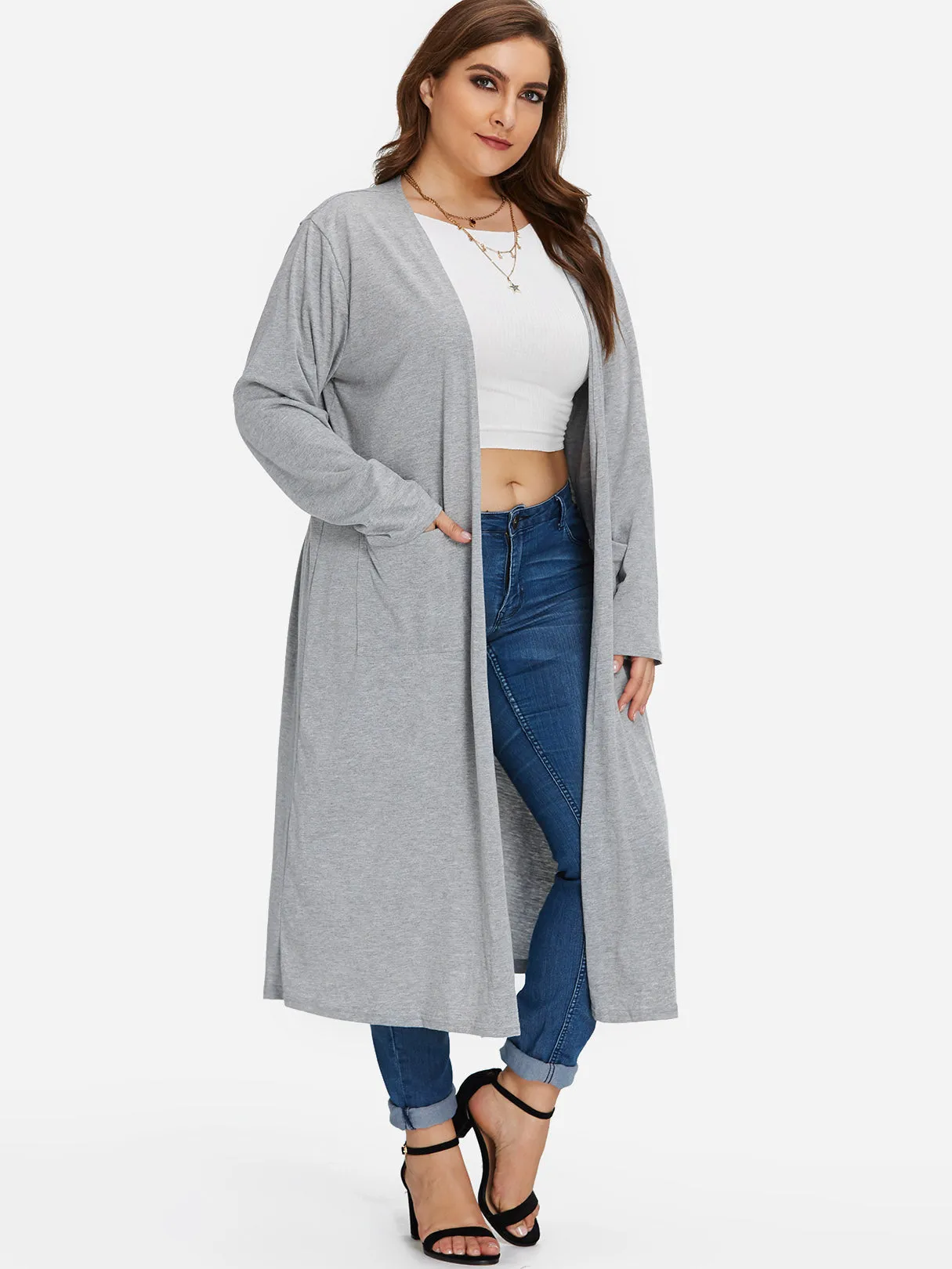 OEM ODM Plain Long Sleeve Grey Plus Size Coats & Jackets