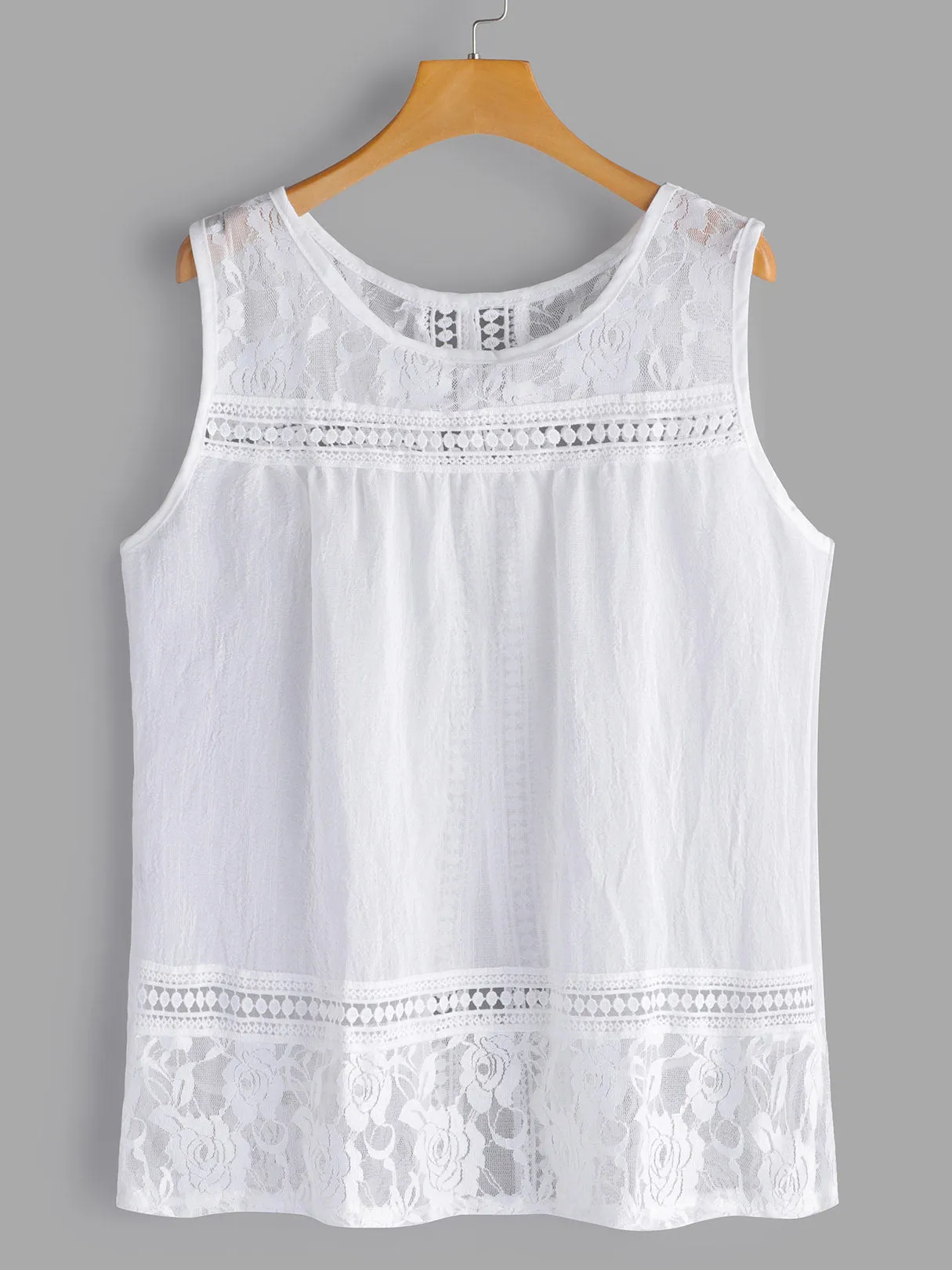 OEM ODM Round Neck Lace Hollow Sleeveless Slit Hem Plus Size Tops