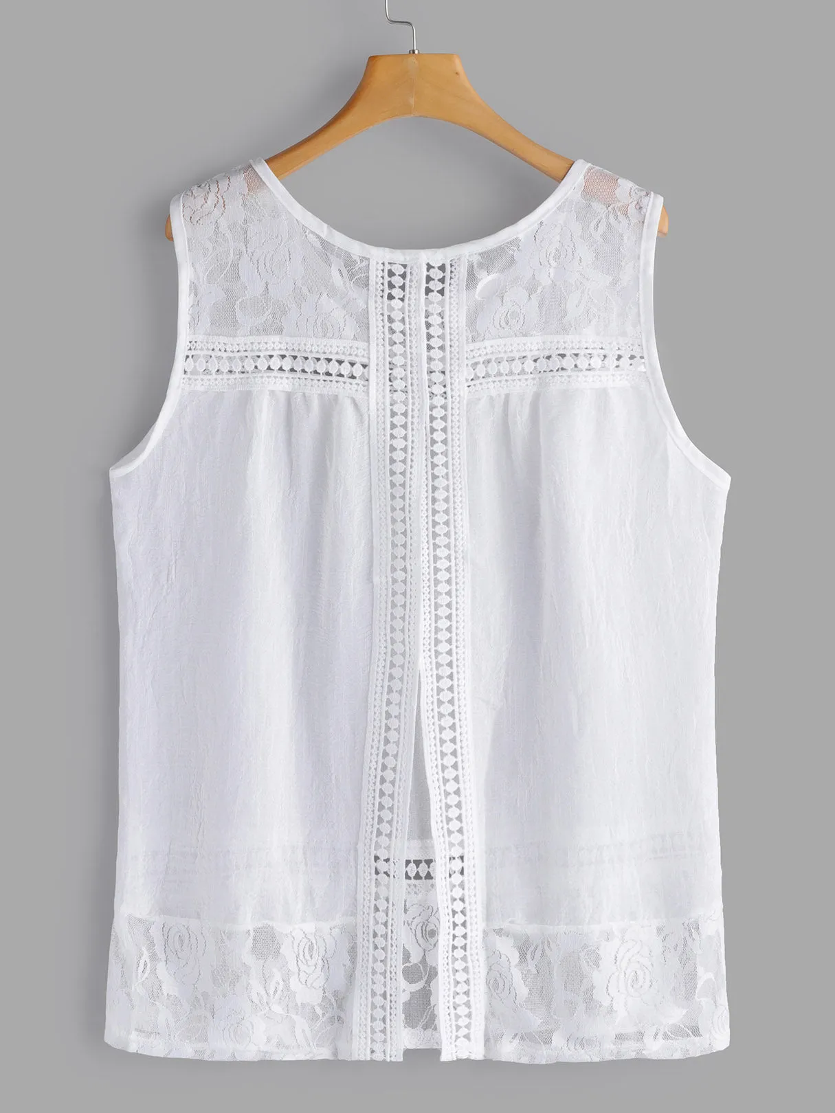 OEM ODM Round Neck Lace Hollow Sleeveless Slit Hem Plus Size Tops