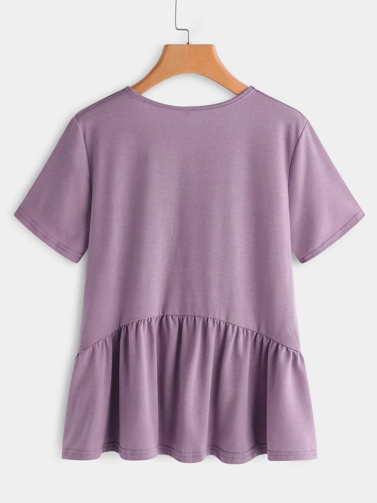 OEM ODM Round Neck Plain Pleated Short Sleeve Purple Plus Size Tops