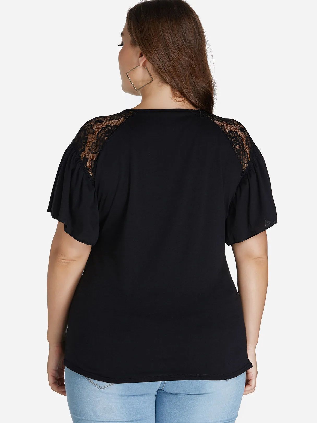 OEM ODM Round Neck Plain Short Sleeve Black Plus Size Tops