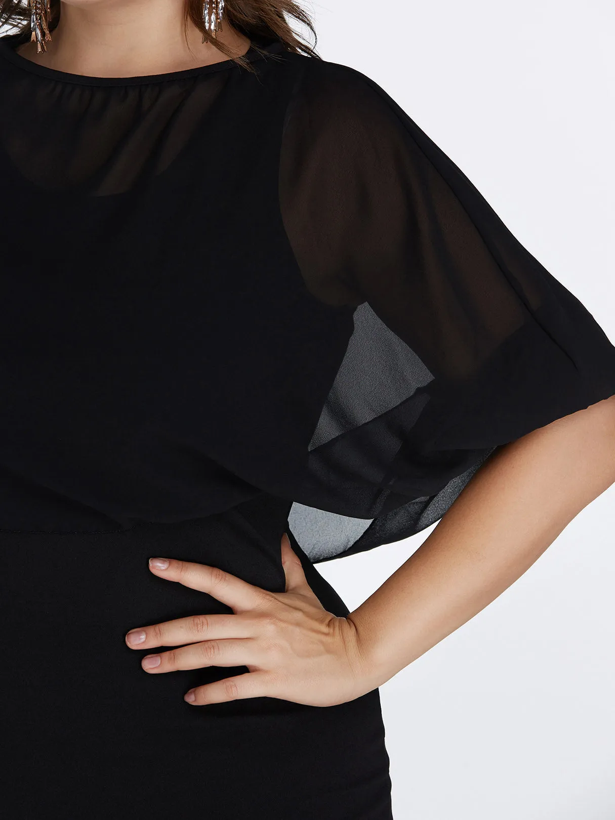 OEM ODM Round Neck Plain Tiered Half Sleeve Black Plus Size Mini Dress