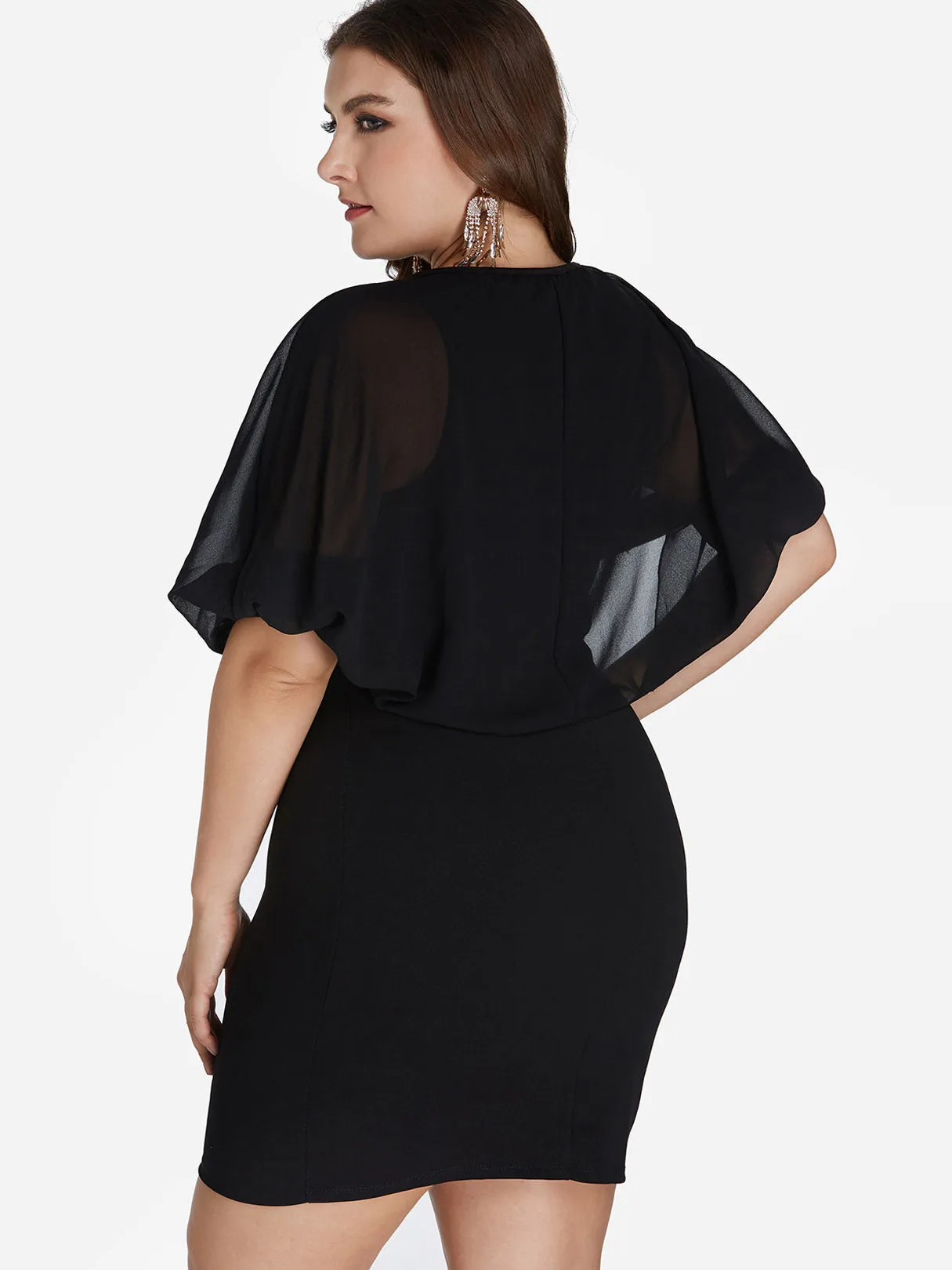 OEM ODM Round Neck Plain Tiered Half Sleeve Black Plus Size Mini Dress