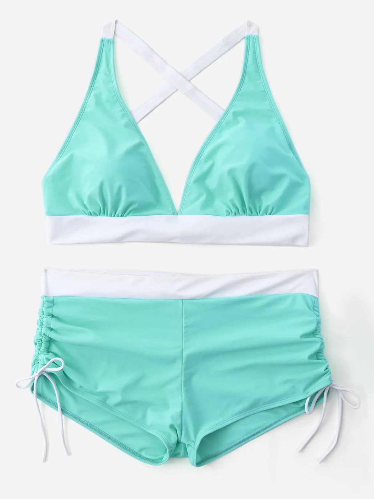 OEM ODM V-Neck Backless Lace-Up Pleated Sleeveless Bodycon Hem Green Plus Size Swimwear