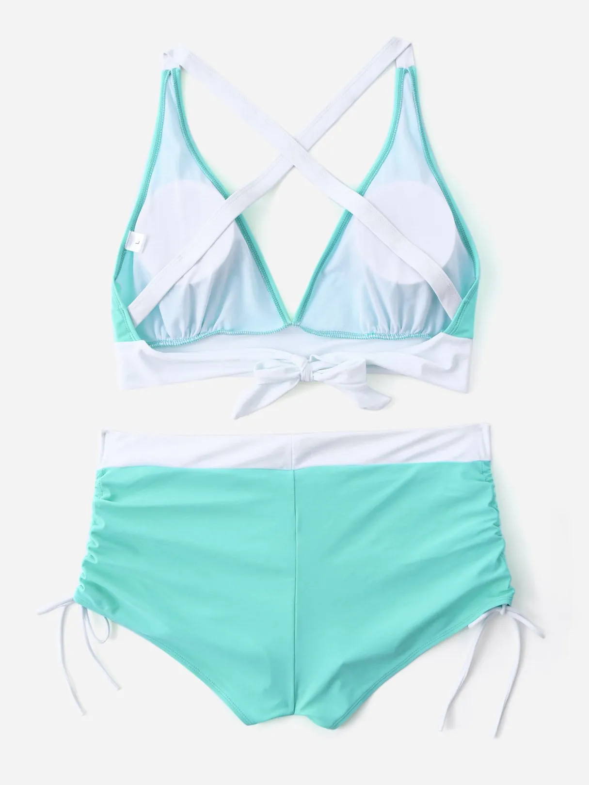 OEM ODM V-Neck Backless Lace-Up Pleated Sleeveless Bodycon Hem Green Plus Size Swimwear