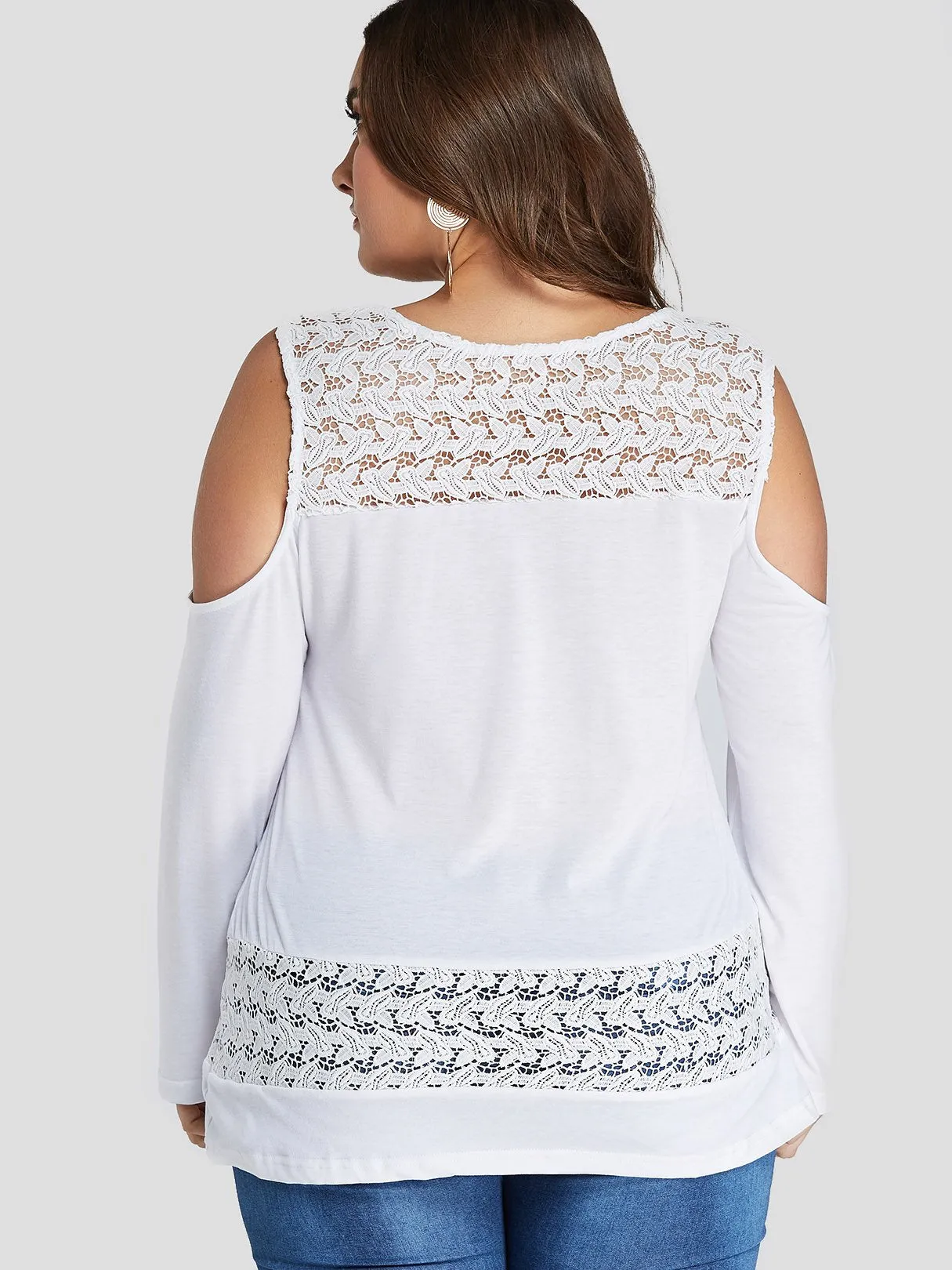 OEM ODM V-Neck Embroidered Lace Long Sleeve White Plus Size Tops