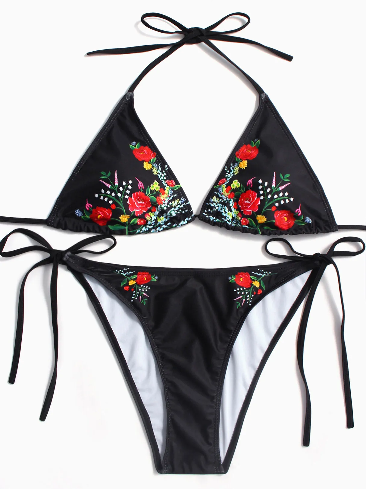 OEM ODM V-Neck Floral Print Embroidered Sleeveless Black Plus Size Swimwear