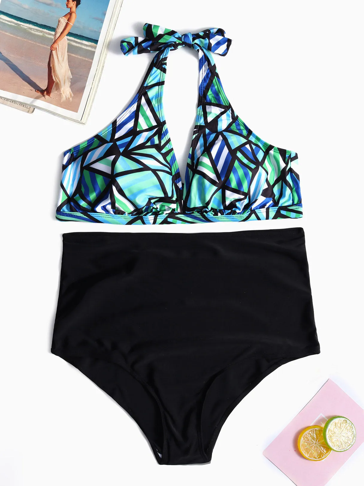 OEM ODM V-Neck Geometrical Backless Sleeveless Plus Size Swimwear
