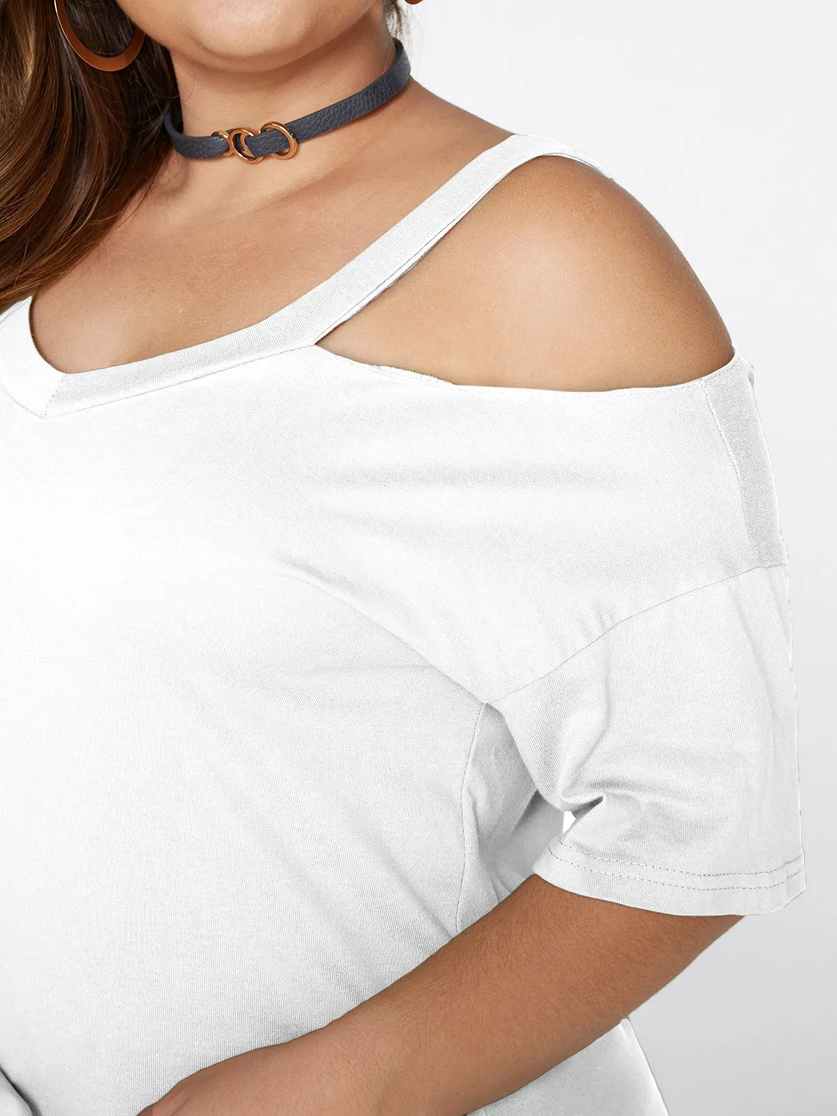 OEM ODM V-Neck Plain Hollow Half Sleeve Flounced Hem Plus Size Tops