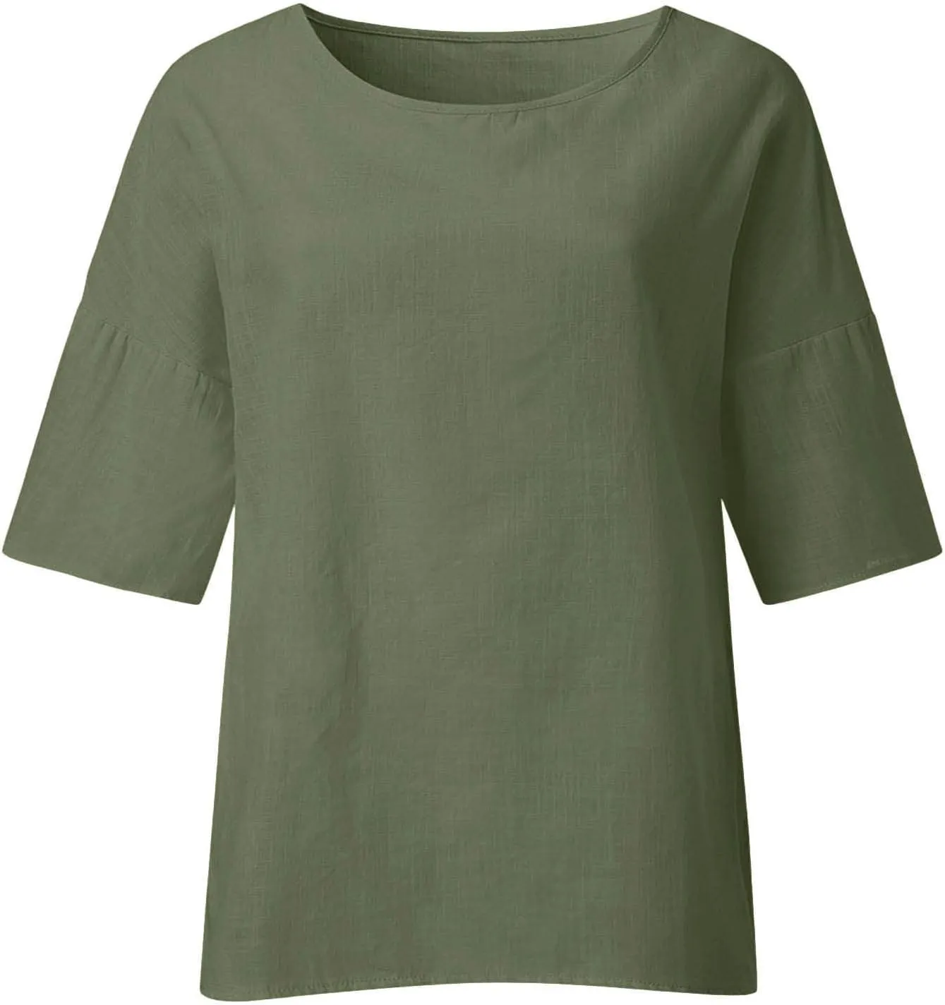 Oversized Cotton Linen Shirts for Women 2023 Summer Casual Half Sleeve Crewneck Tunic Tops Loose Comfy Basic Blouse