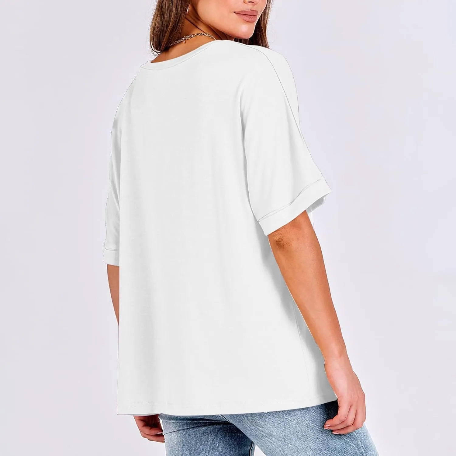Oversized Shirts for Women V Neck Rolled Short Sleeve Shirts Loose Fit Summer Tops Casual Workout Shirts Tunic Tops