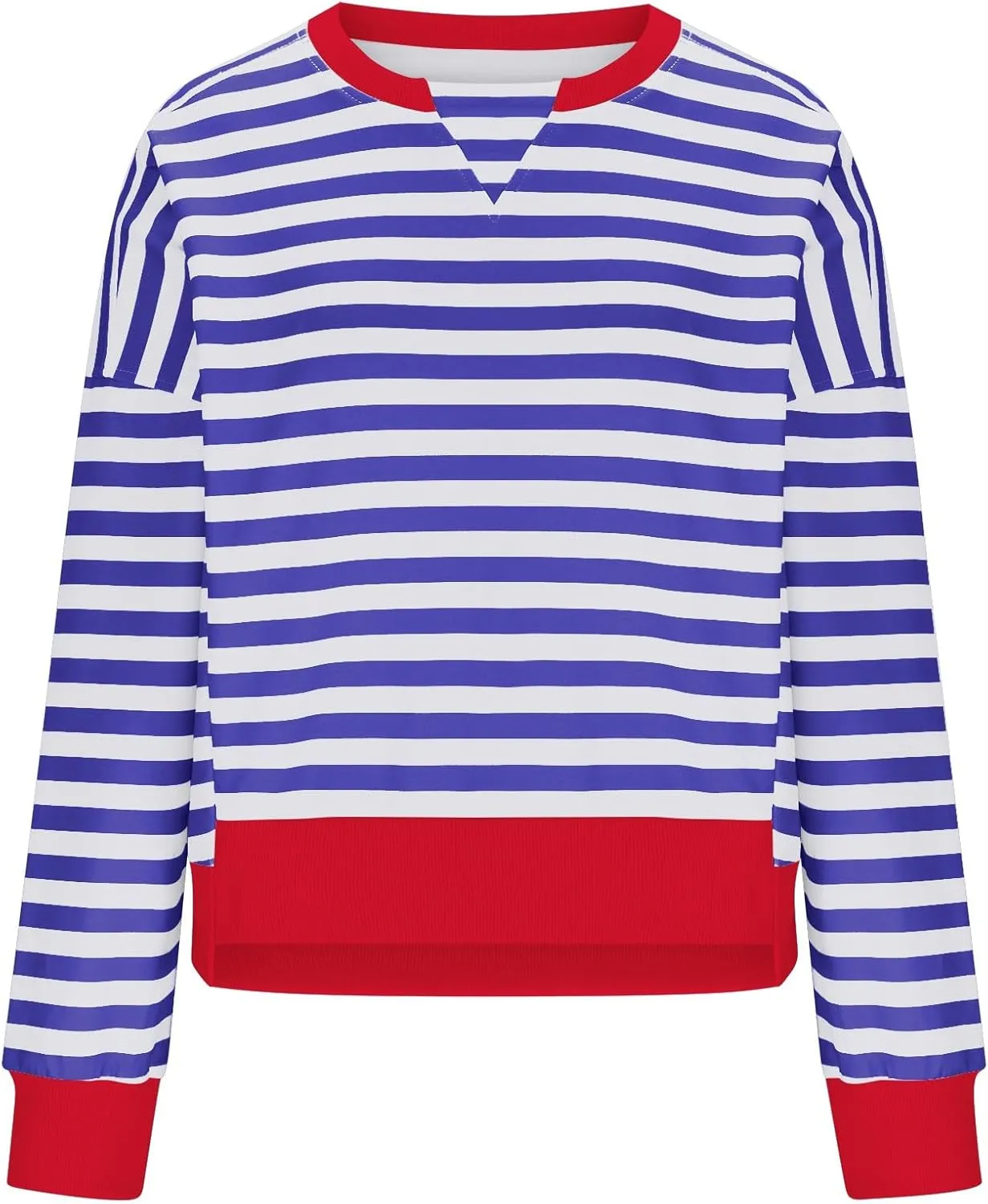 Oversized Sweatshirt for Women Striped Color Block Cropped Sweatshirts Crewneck Long Sleeve Sweater Y2K Shirt Tops