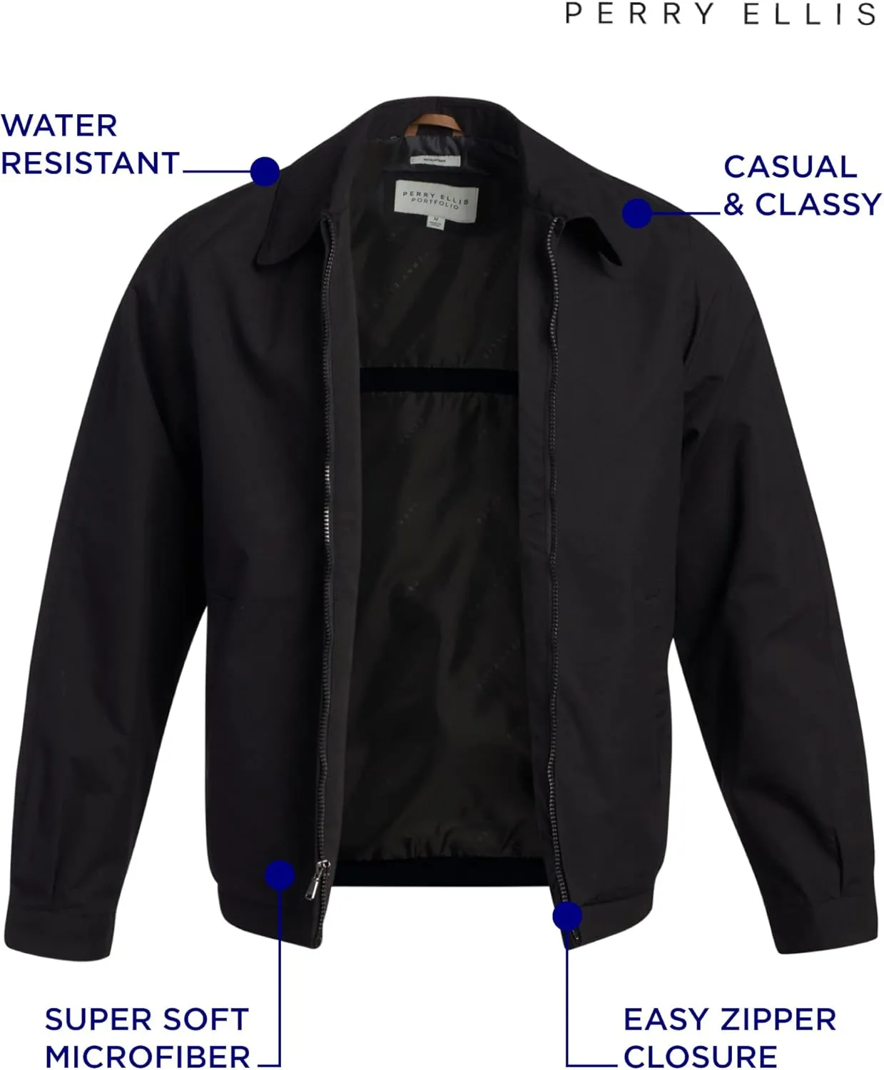 Perry Ellis Mens Golf Jacket - Lightweight Microfiber Windbreaker Full Zip Water-Resistant Rain Jacket for Men (Sizes: S-3XL)