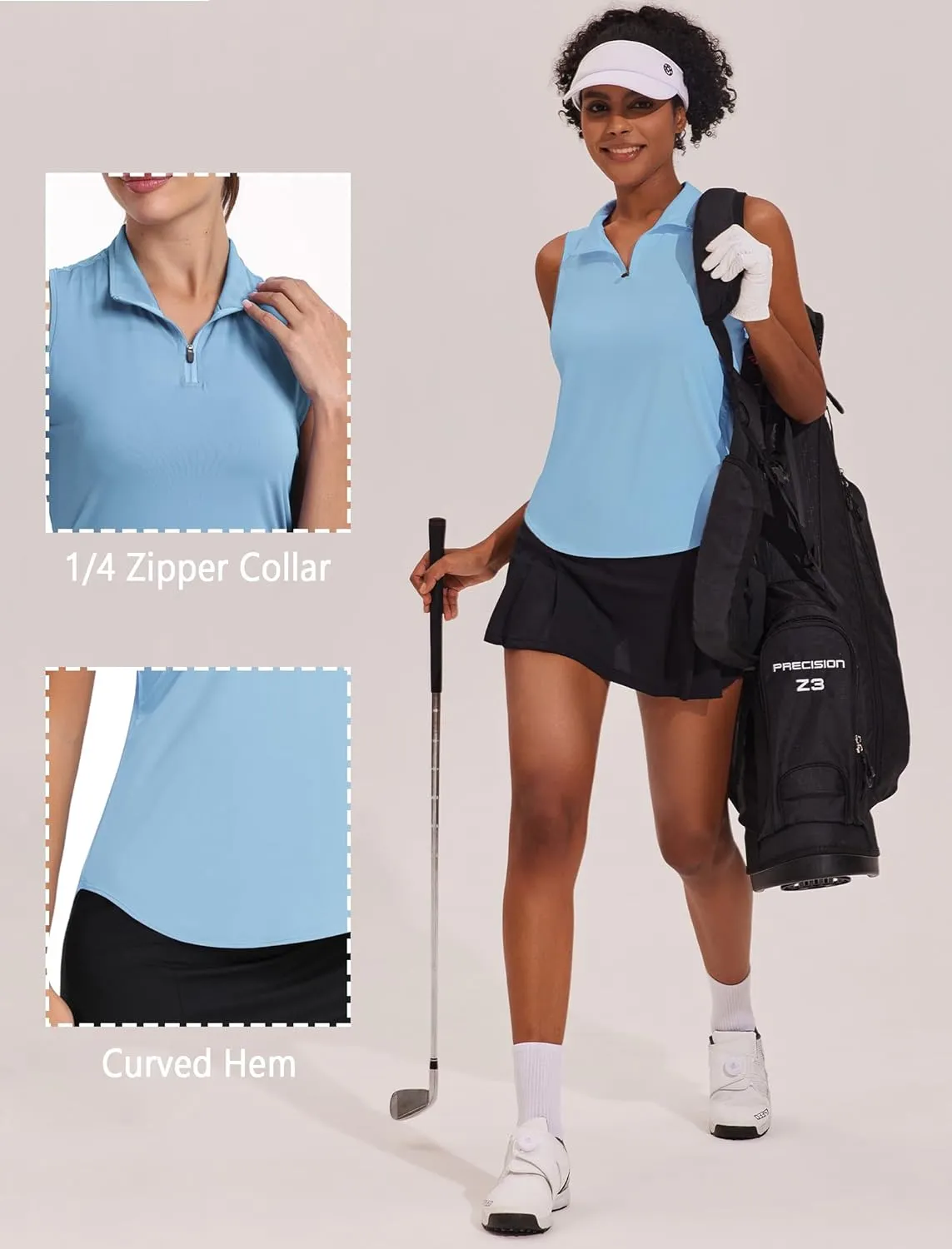 PINSPARK Women Golf Shirts Sleeveless UPF 50  Tennis Polo Shirts 1/4 Zip with Collar Racerback Tank Tops Pickleball Shirts