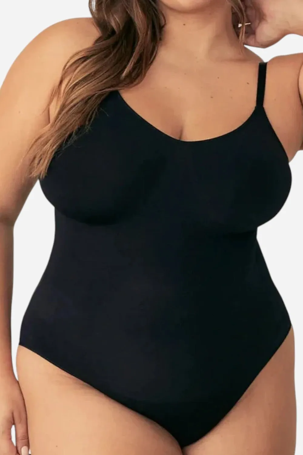 Pinsy Shapewear V Neck Spaghetti Butter Sculpt Seamless Shapewear Bodysuit in Black