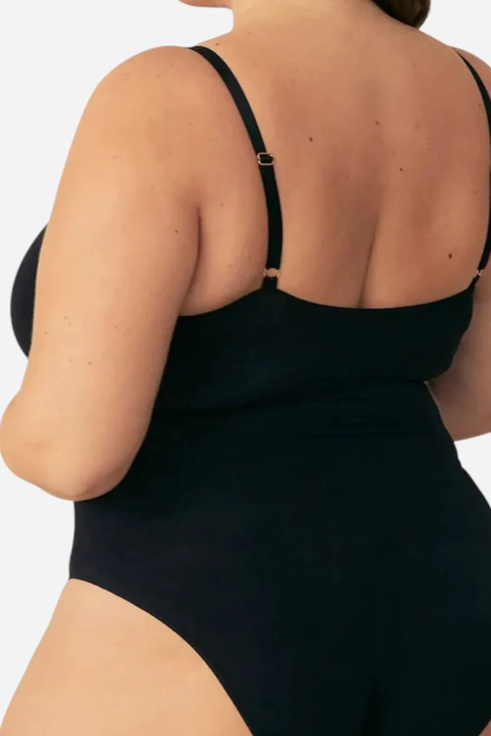 Pinsy Shapewear V Neck Spaghetti Butter Sculpt Seamless Shapewear Bodysuit in Black