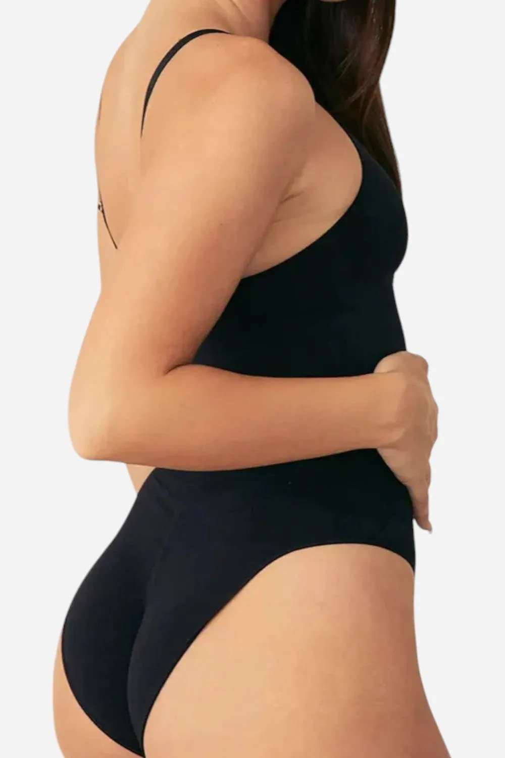 Pinsy Shapewear V Neck Spaghetti Butter Sculpt Seamless Shapewear Bodysuit in Black