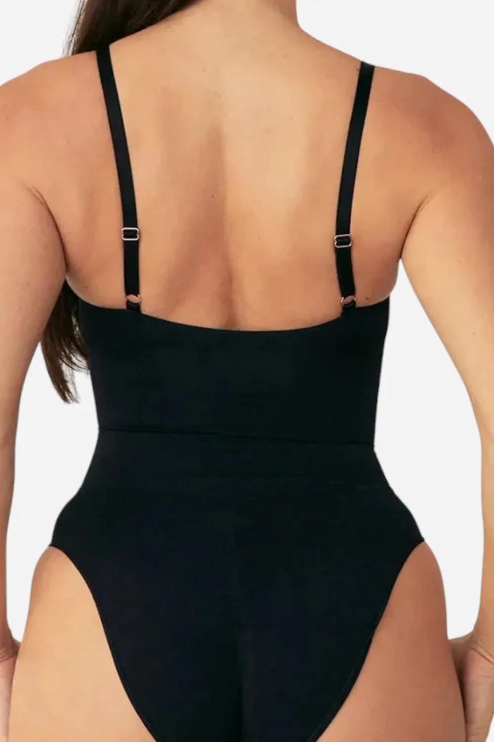 Pinsy Shapewear V Neck Spaghetti Butter Sculpt Seamless Shapewear Bodysuit in Black