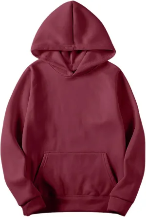 Plain Hoodie for Men Lightweight Fleece Lined Hooded Sweatshirt Casual Long Sleeve Crewneck Pullover Sweatshirt