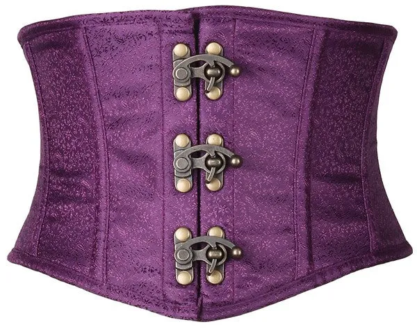 Plum Brocade Steel Boned Mini Cincher w/Clasps - Full Size