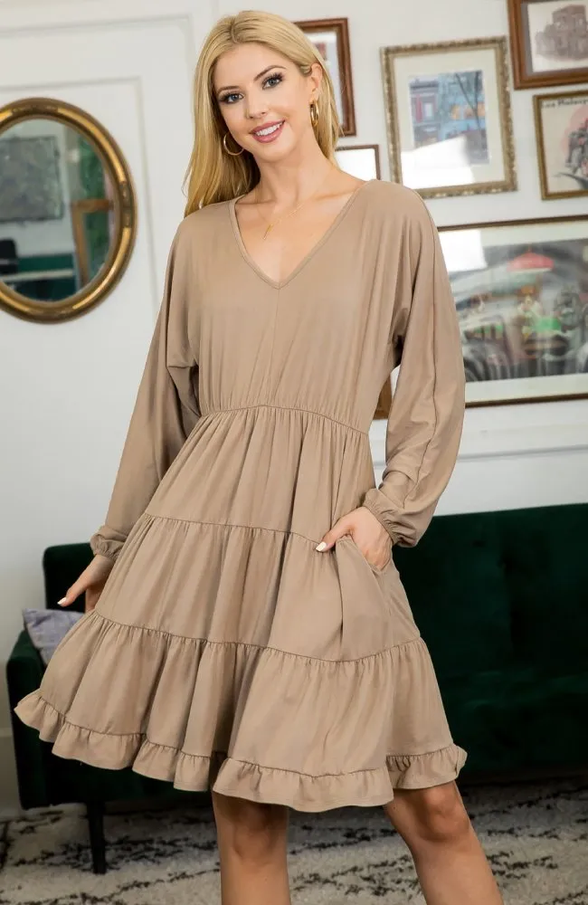Plus Mocha Puff Sleeve Dress